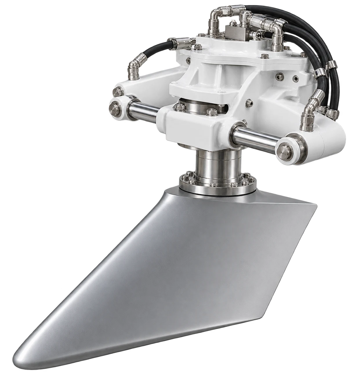 Illustrative hydraulic fin stabilizer assembly; not an official ABT-TRAC model photograph.