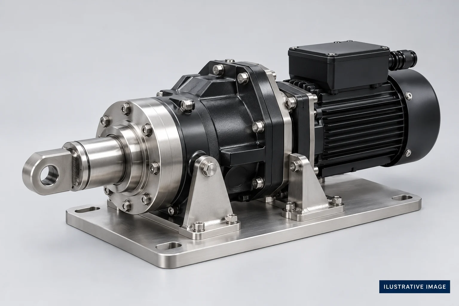 Conceptual electric marine actuator assembly; not an official CMC Marine product photograph.