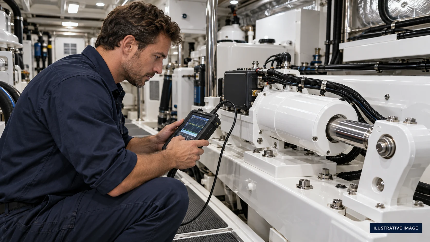 Illustrative marine diagnostics and troubleshooting scene.