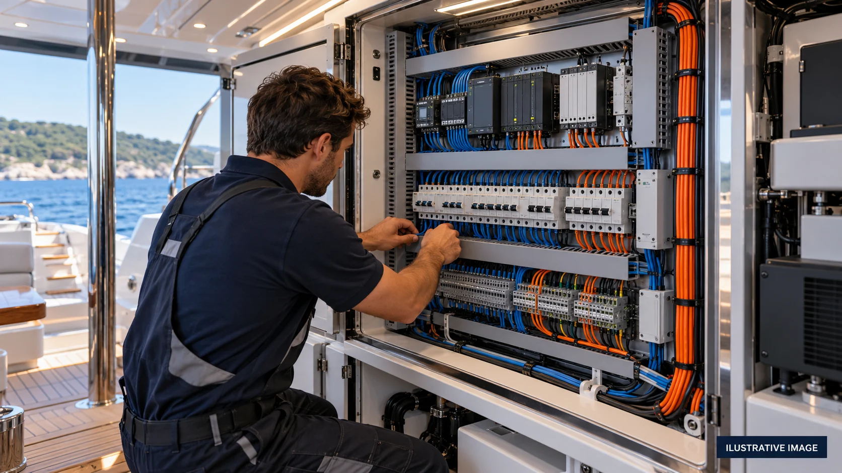 Illustrative marine system service and repairs scene.