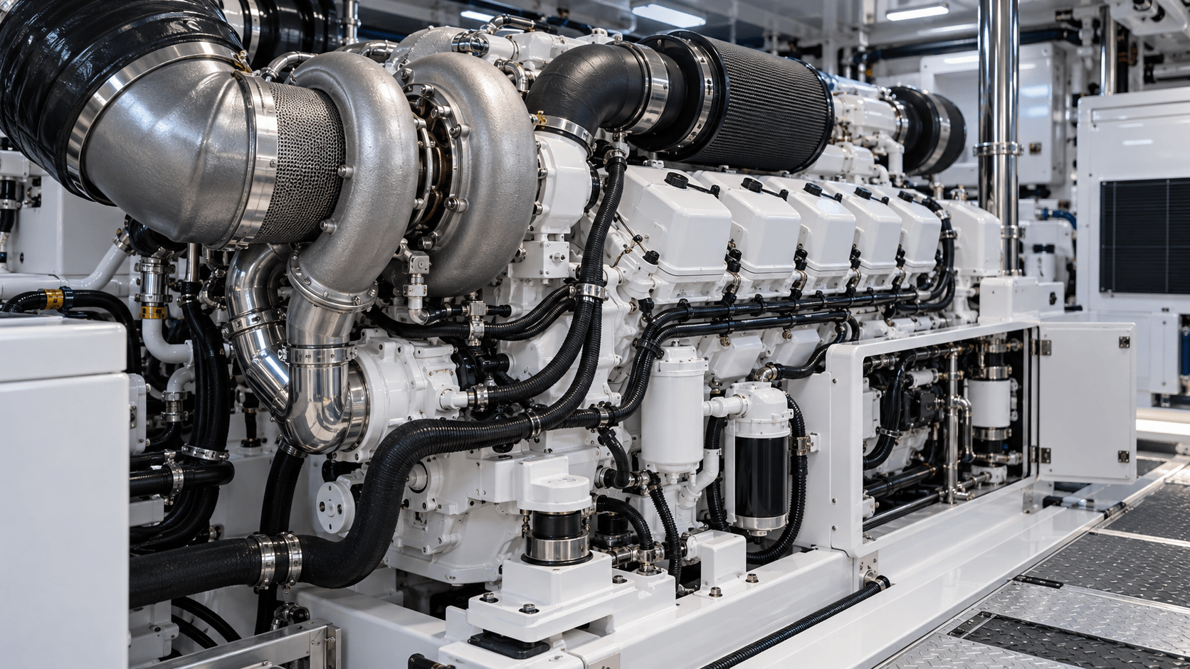 Marine diesel generator undergoing technical inspection and overhaul